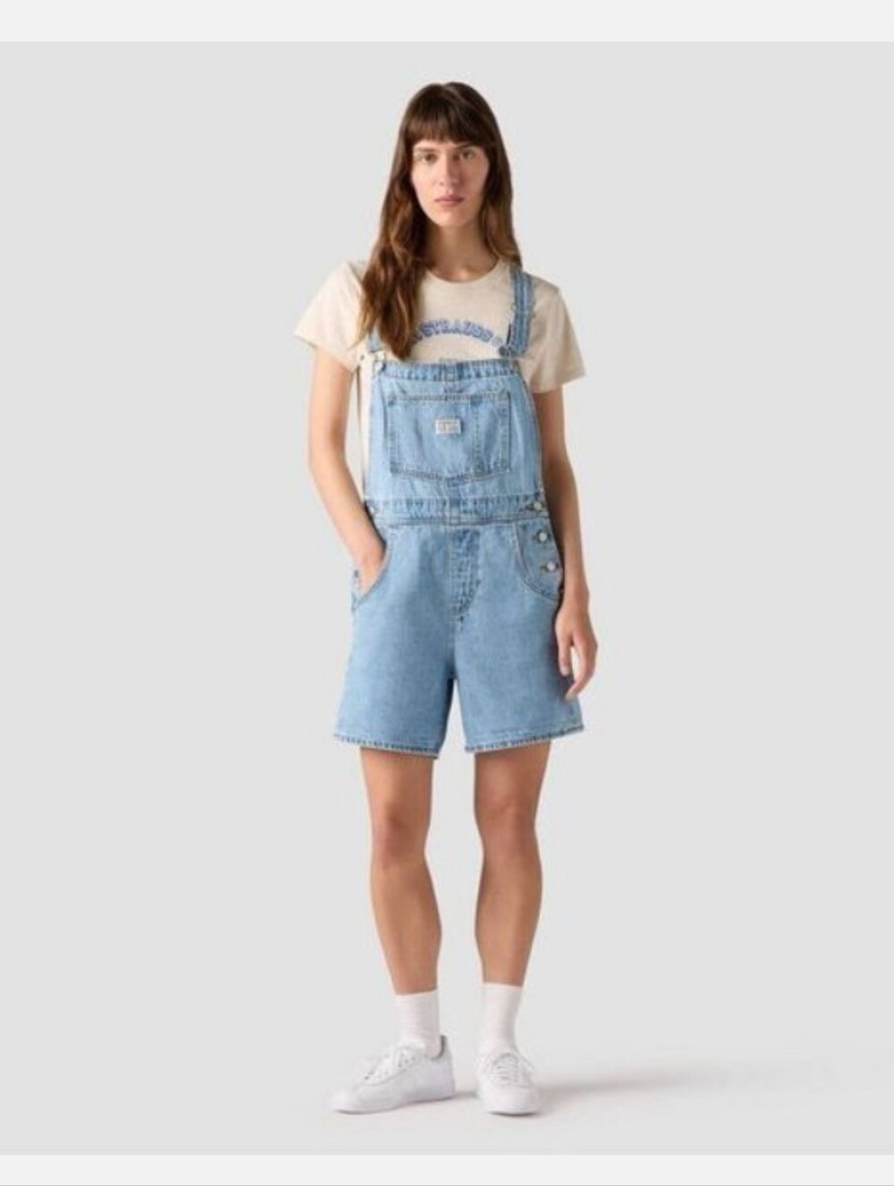 Light Blue Denim Short Overalls for Women Large